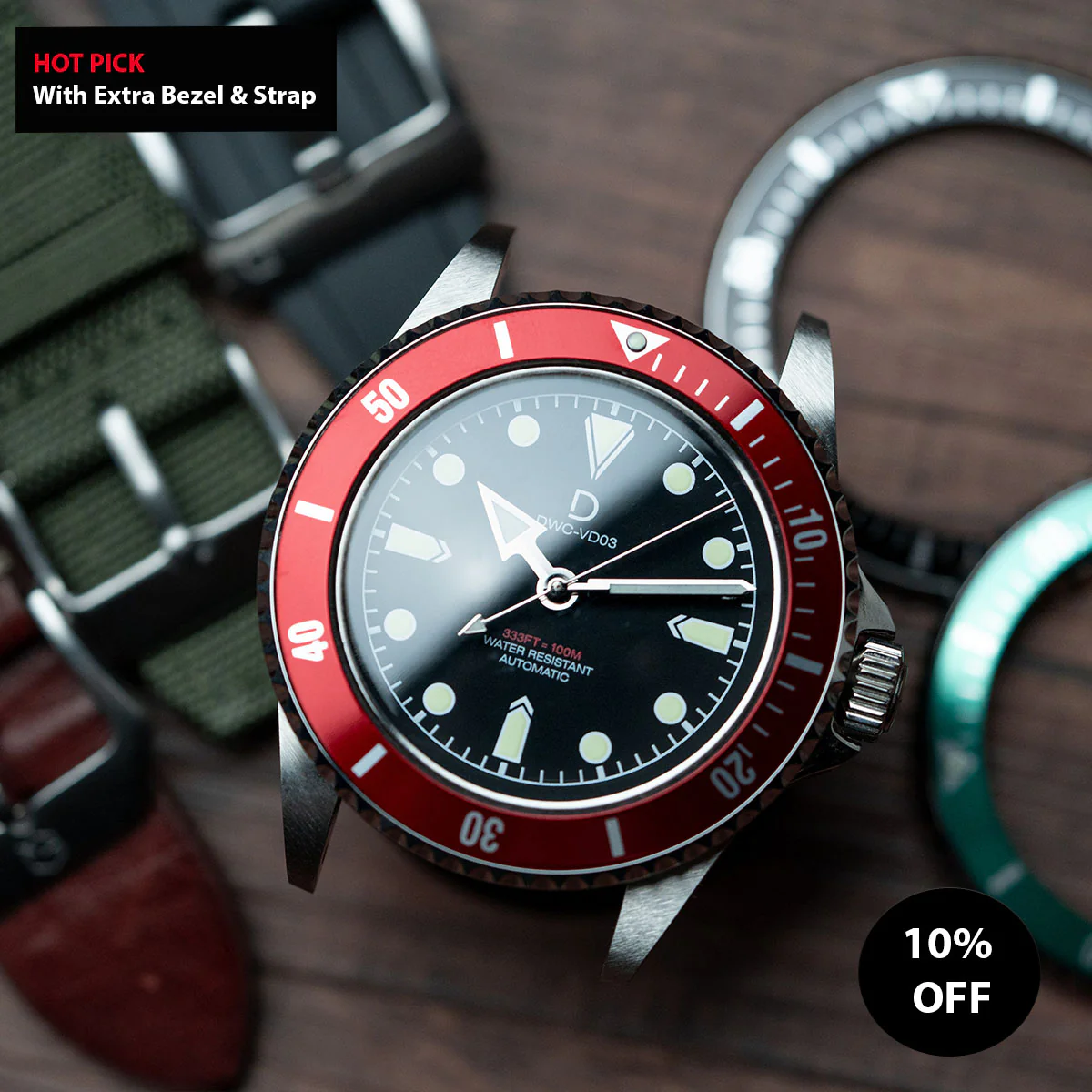 [Modding Combo] DIY Kit Bundle | 40mm Vintage Diver With 2 Extra Straps, Bezels and Bezel inserts | Seiko NH35 / NH38 / NH70